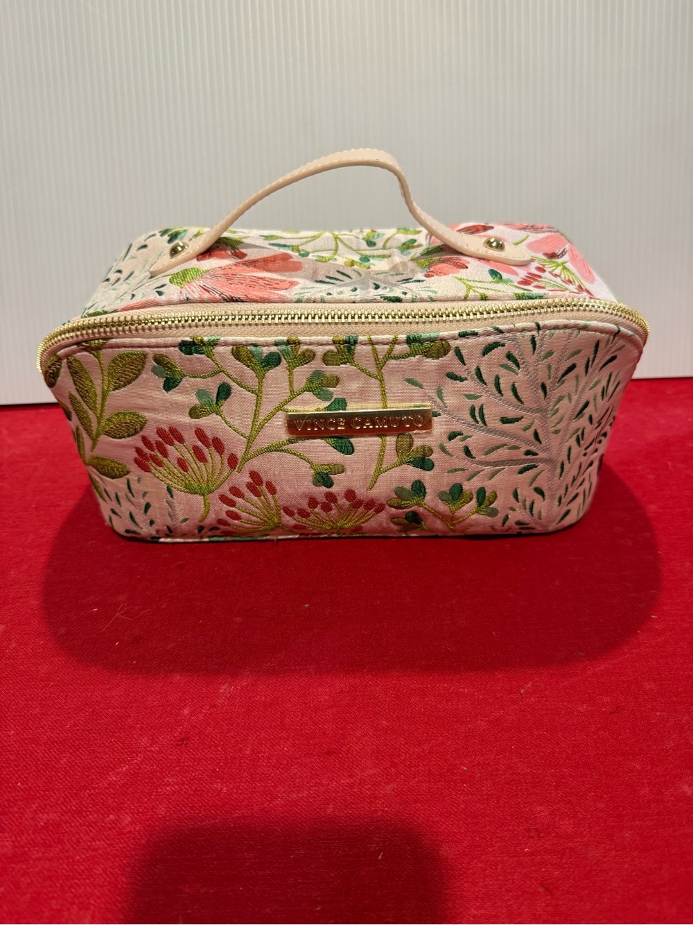 Vince Camuto Pink Floral Embroidered Cosmetic Case